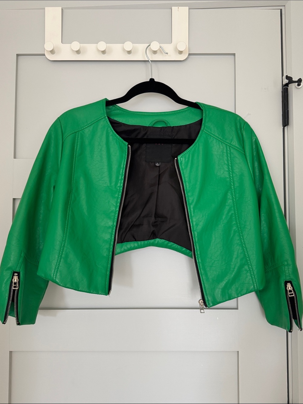 Therapy Green Cropped Leather Moto Jacket - Women's